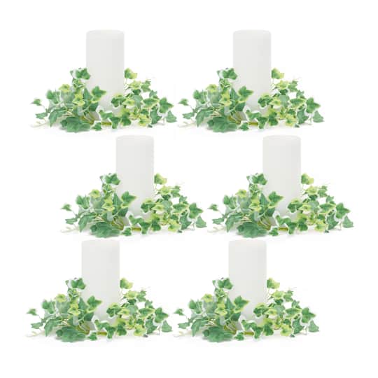 10.25" Green Mixed Ivy Candle Rings, 6ct.